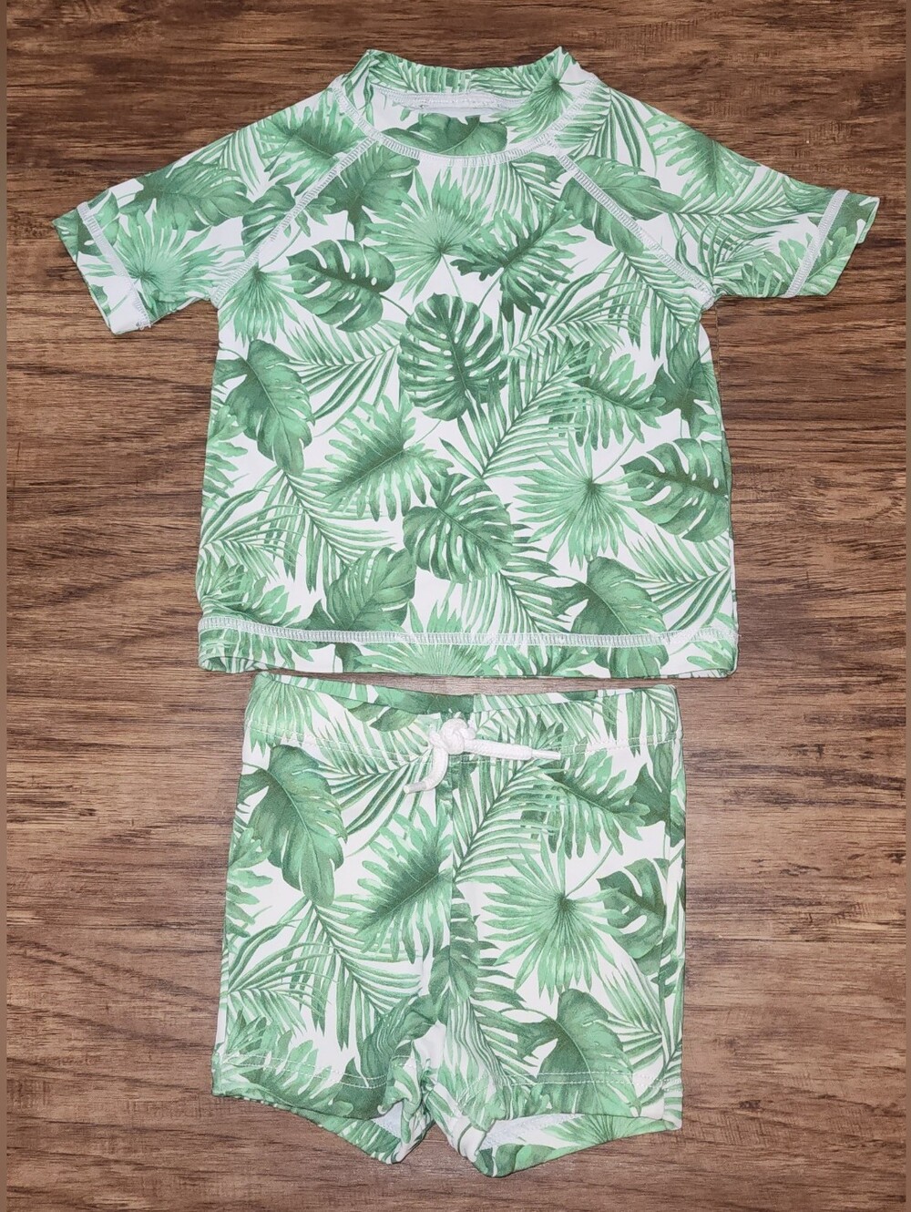 Janie and Jack Green Tropical Palm Rash Guard Swim Set 3-6M